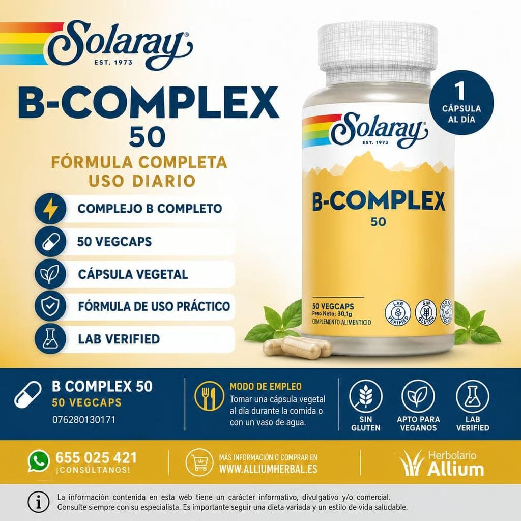 Solaray B Complex 50 Cápsulas Vegetales de Solaray Complejo B de alta concentración Solaray B Complex 50 Cápsulas Vegetales de Solaray Complejo B de alta concentración