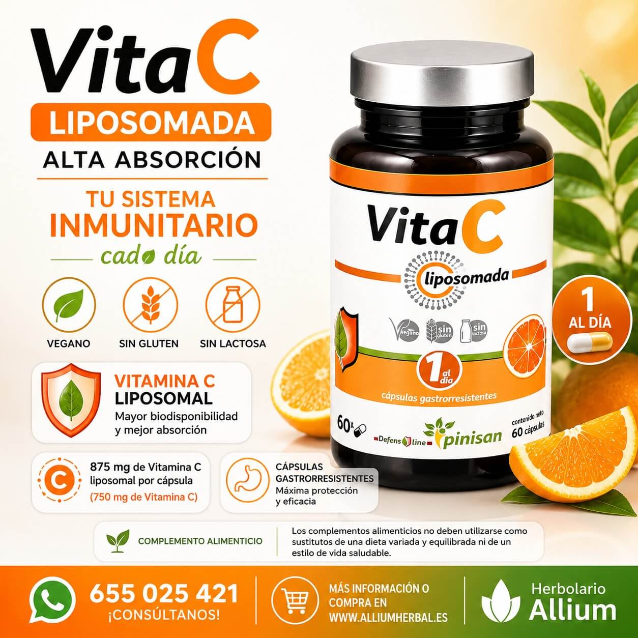 Vita C Liposomada 60 cápsulas de Pinisan Vitamina C avanzada con alta absorción Vita C Liposomada 60 cápsulas de Pinisan Vitamina C avanzada con alta absorción